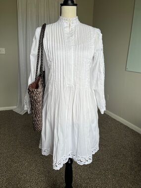 Madewell White Cotton Lace Embroidered Dress Long Sleeve Button Bodice XS